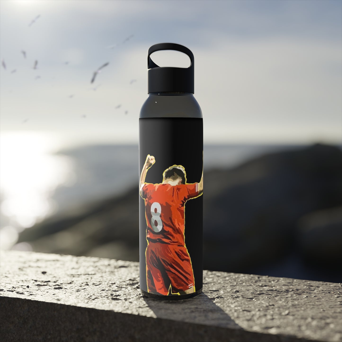 Soccer Victory Water Bottle — Player Celebrating Number 8 Sports Bottle